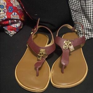 Michael Kors Burgundy Sandals with Gold Accents